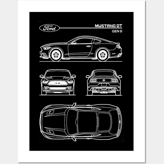 Ford Mustang GT Gen 6 Patent White Wall Art by Luve